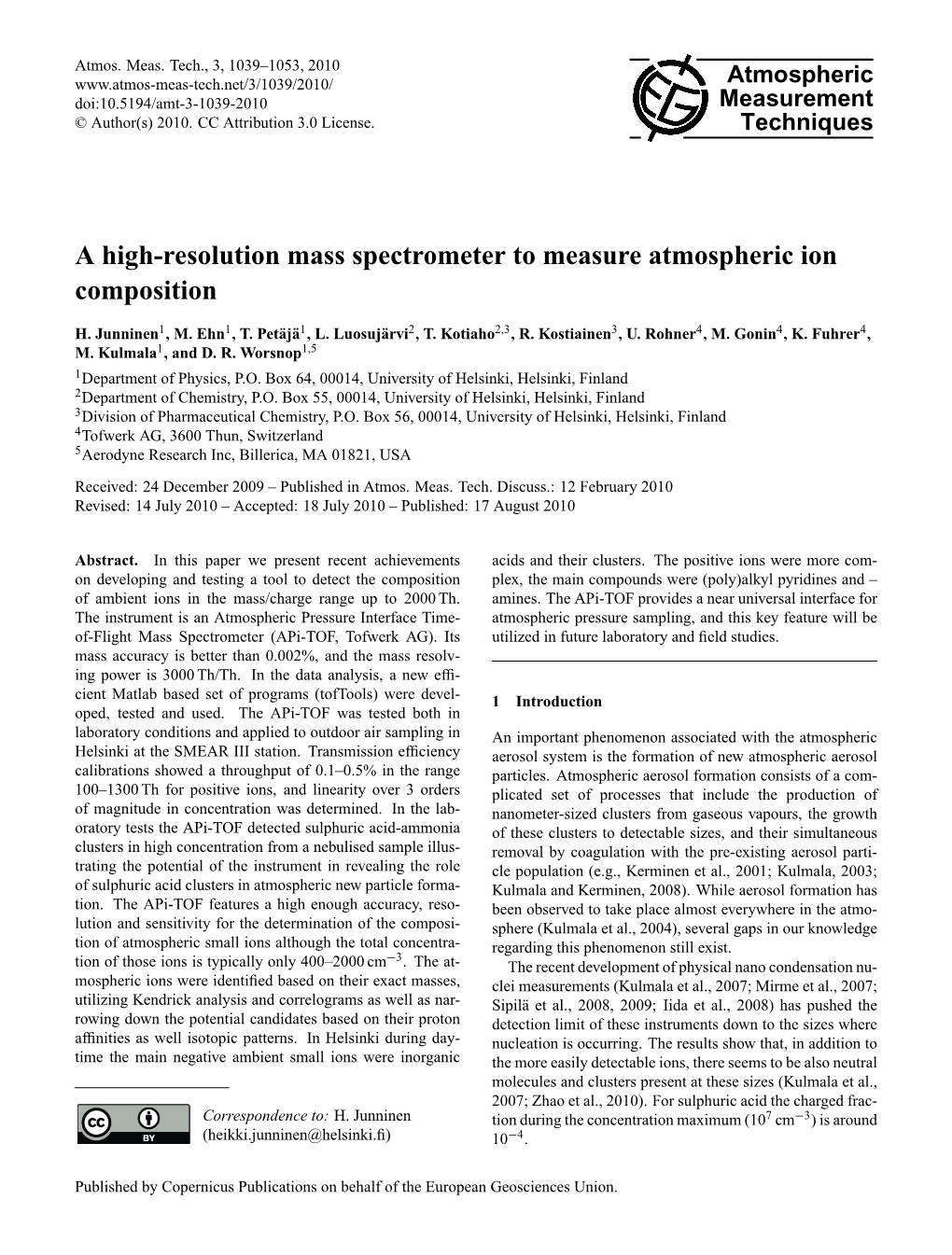 A High-Resolution Mass Spectrometer to Measure Atmospheric Ion Composition