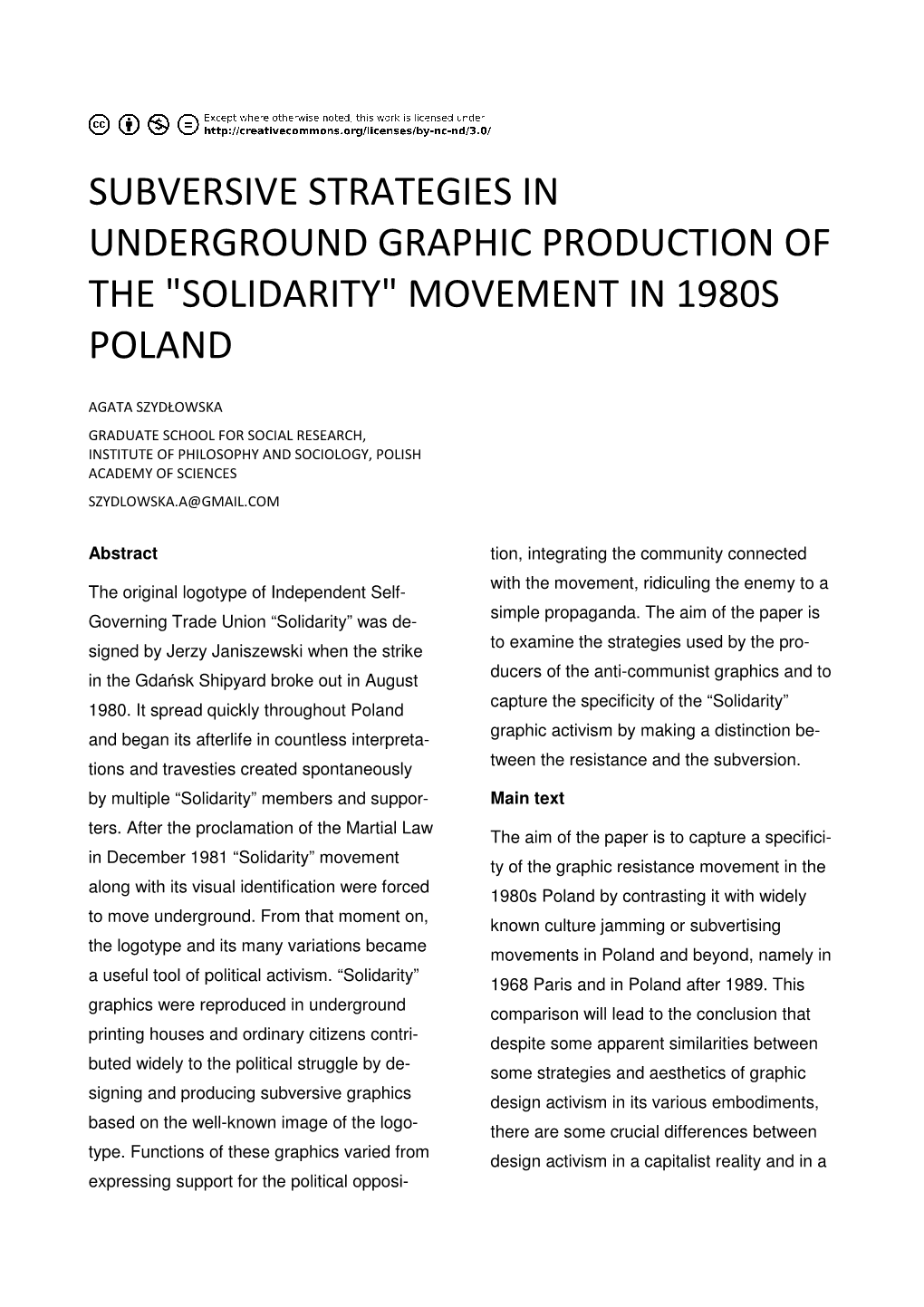 Subversive Strategies in Underground Graphic Production of the "Solidarity" Movement in 1980S Poland