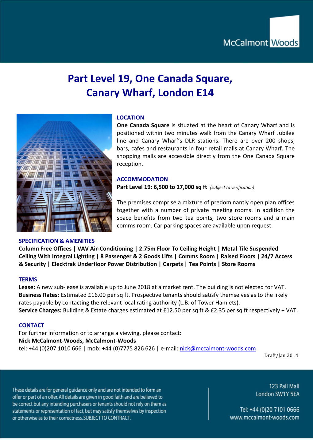 Part Level 19, One Canada Square, Canary Wharf, London E14