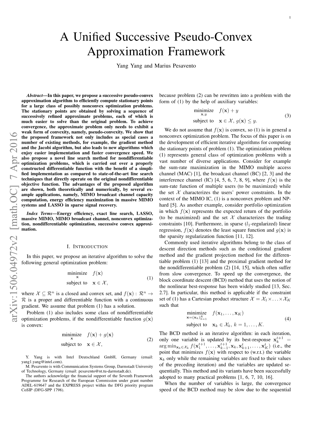 A Unified Successive Pseudo-Convex Approximation Framework