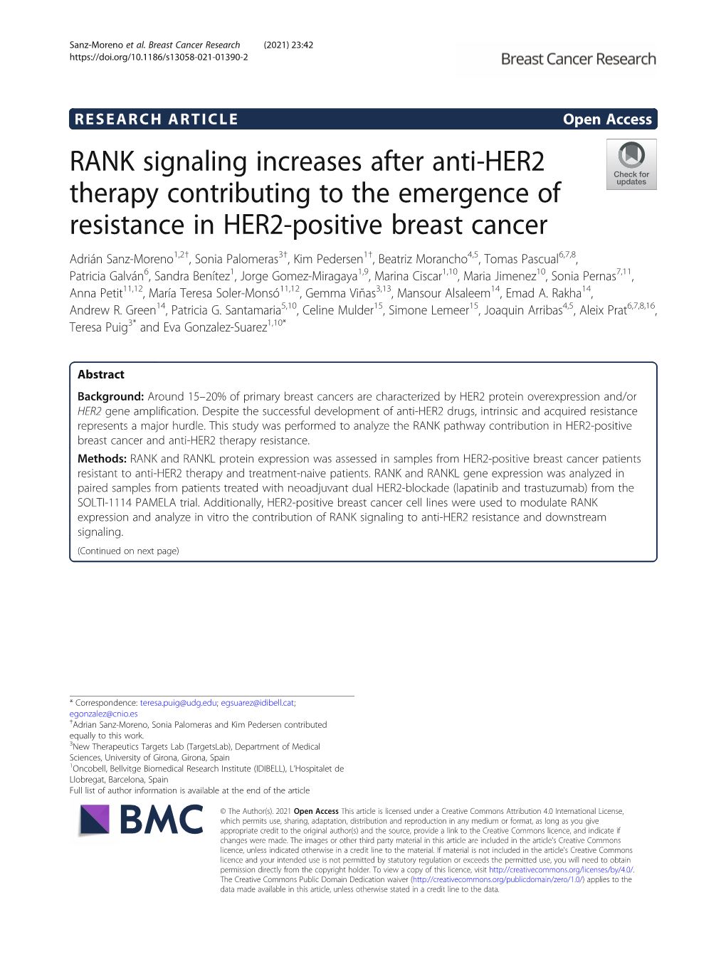 RANK Signaling Increases After Anti-HER2 Therapy Contributing To