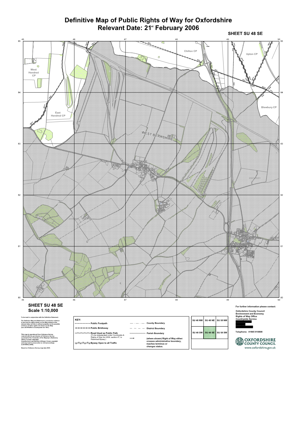Definitive Map of Public Rights of Way for Oxfordshire Relevant Date: 21St February 2006 Colour SHEET SU 48 SE