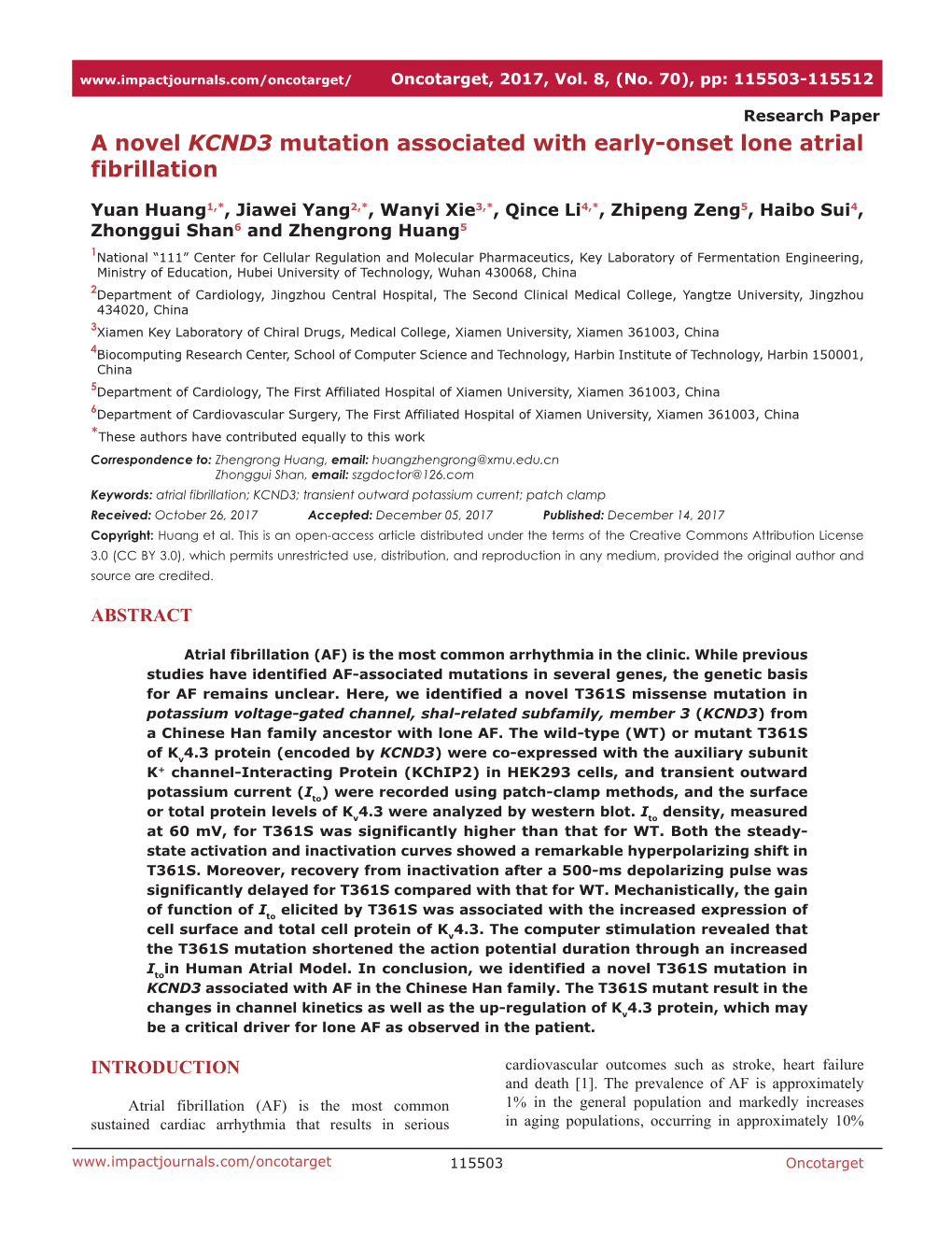 A Novel KCND3 Mutation Associated with Early-Onset Lone Atrial Fibrillation