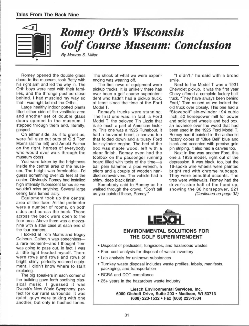 Romey Ortb's Wisconsin Golf Course Museum: Conclusion I~By Monroe S