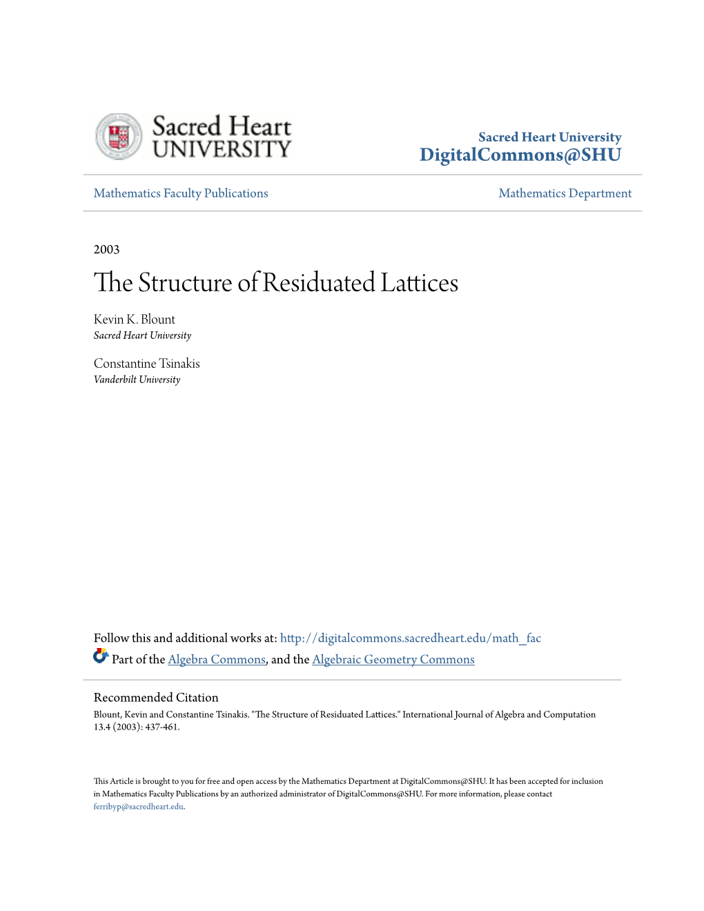 The Structure of Residuated Lattices