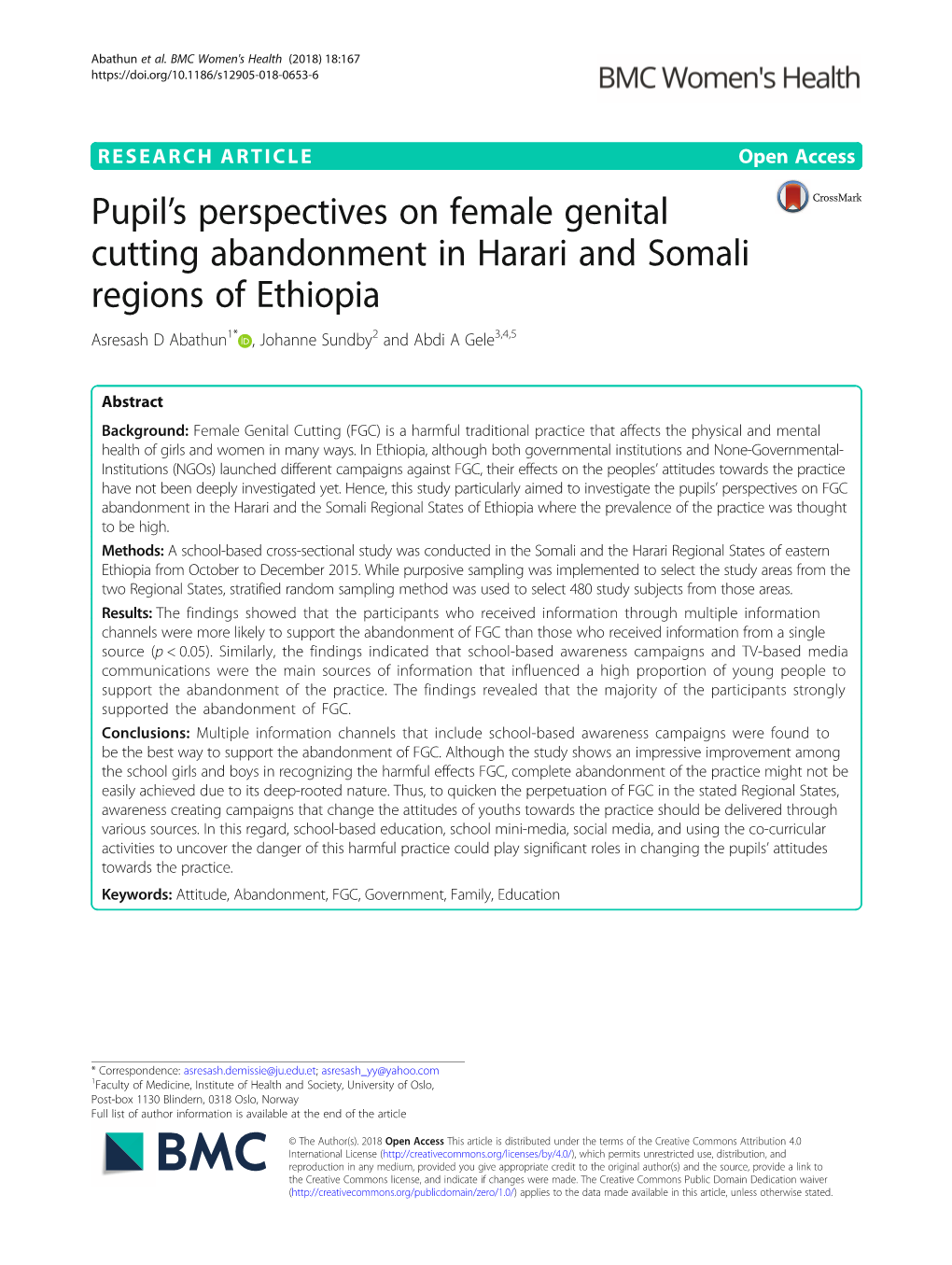 Pupil's Perspectives on Female Genital Cutting Abandonment in Harari And