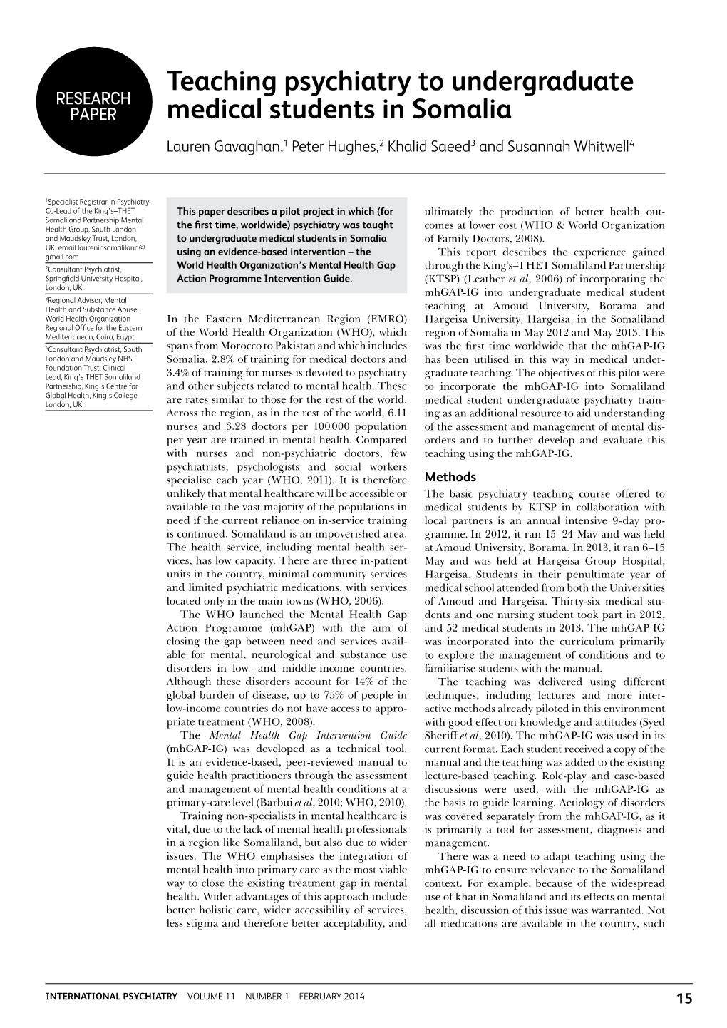 Teaching Psychiatry to Undergraduate Medical Students in Somalia