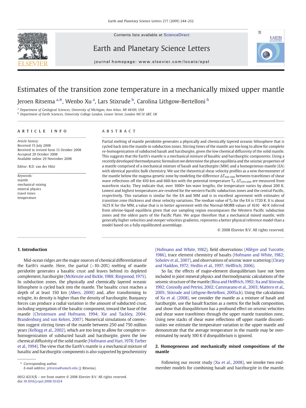 Estimates of the Transition Zone Temperature in a Mechanically Mixed Upper Mantle