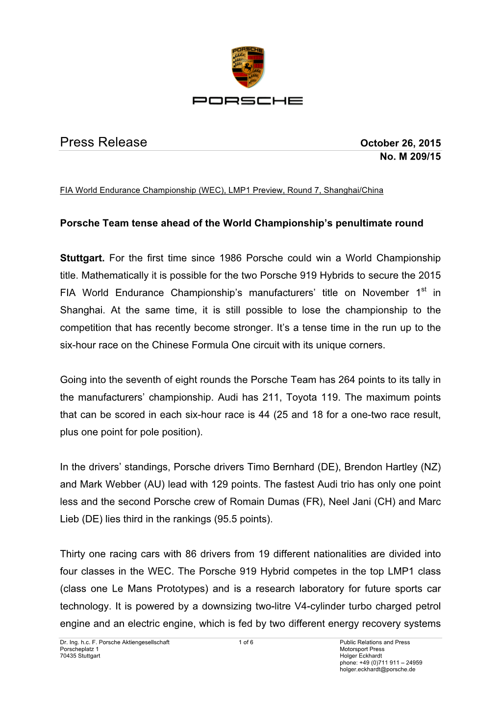 Press Release October 26, 2015 No