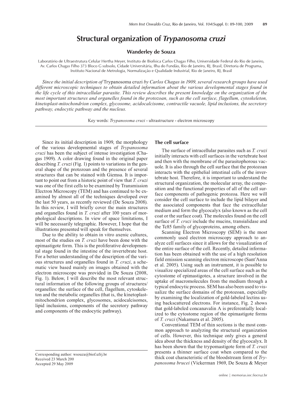 Structural Organization of Trypanosoma Cruzi