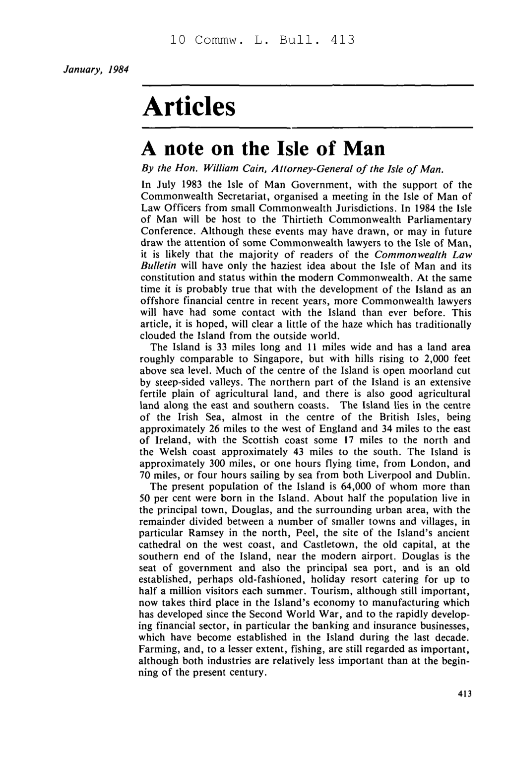 Articles a Note on the Isle of Man by the Hon