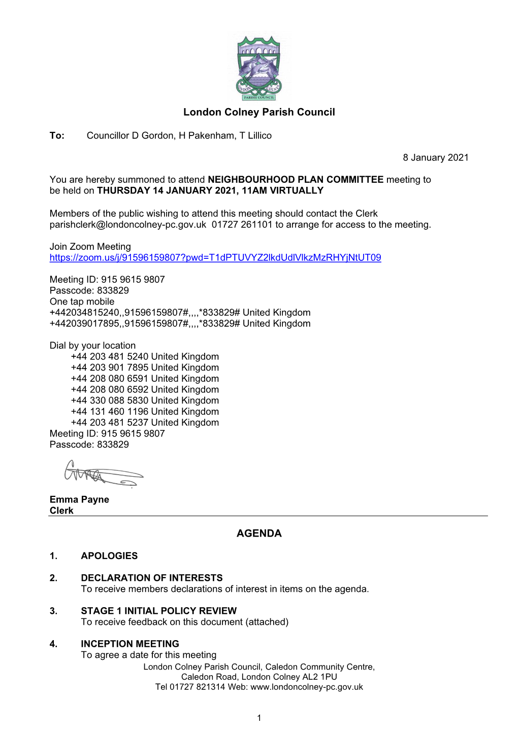 NP Committee 14 January 2021 Agenda Pack