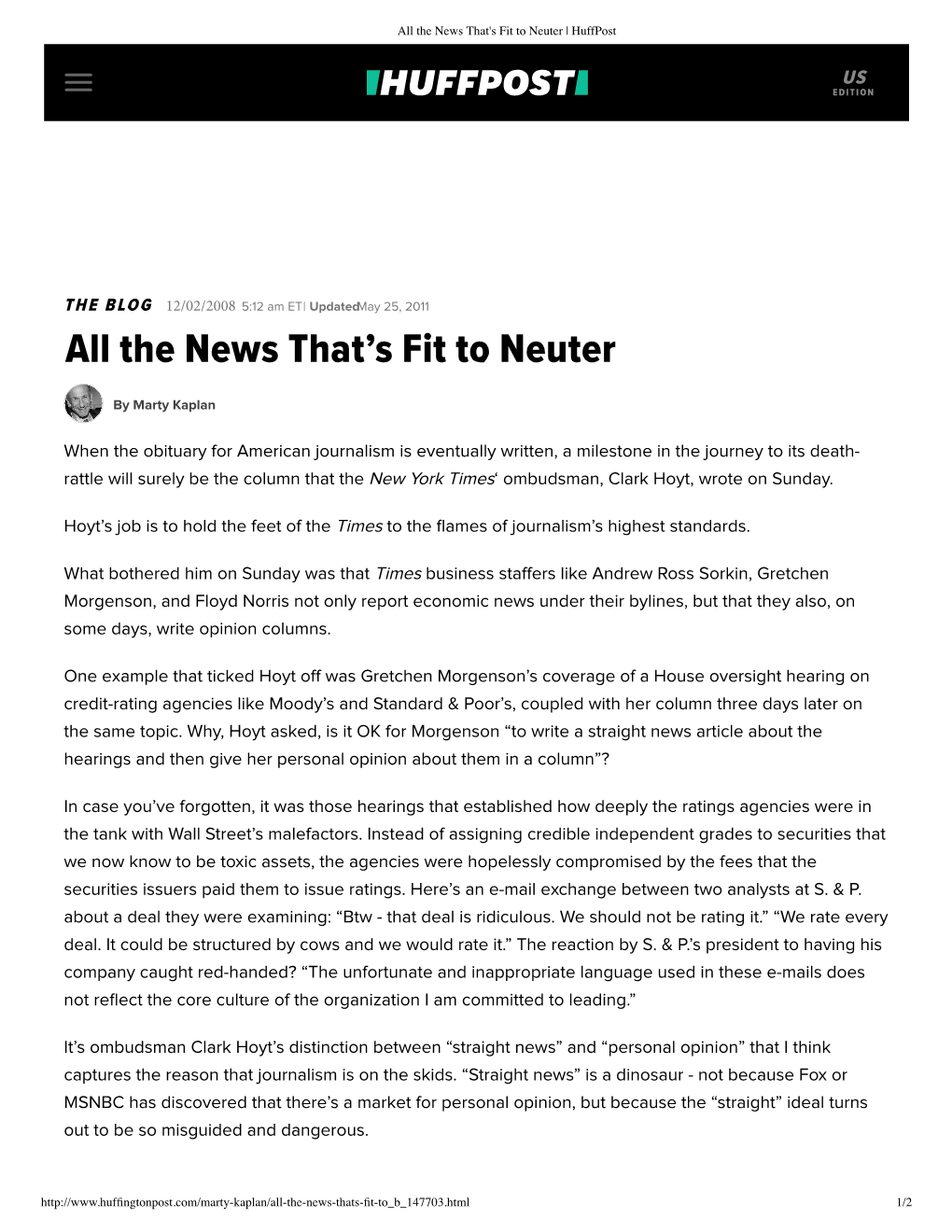 The News That's Fit to Neuter | Huffpost