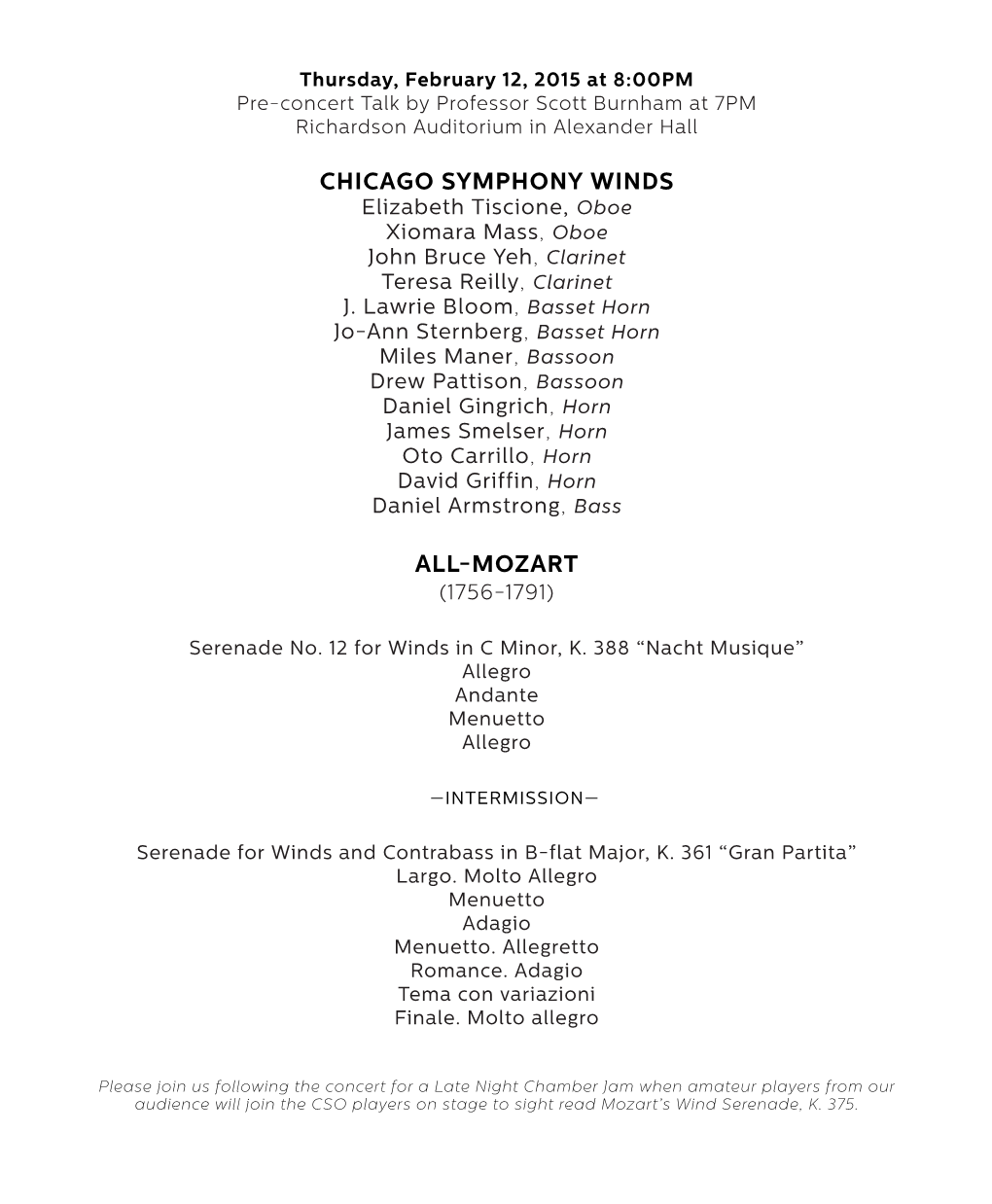 Chicago Symphony Winds All-Mozart