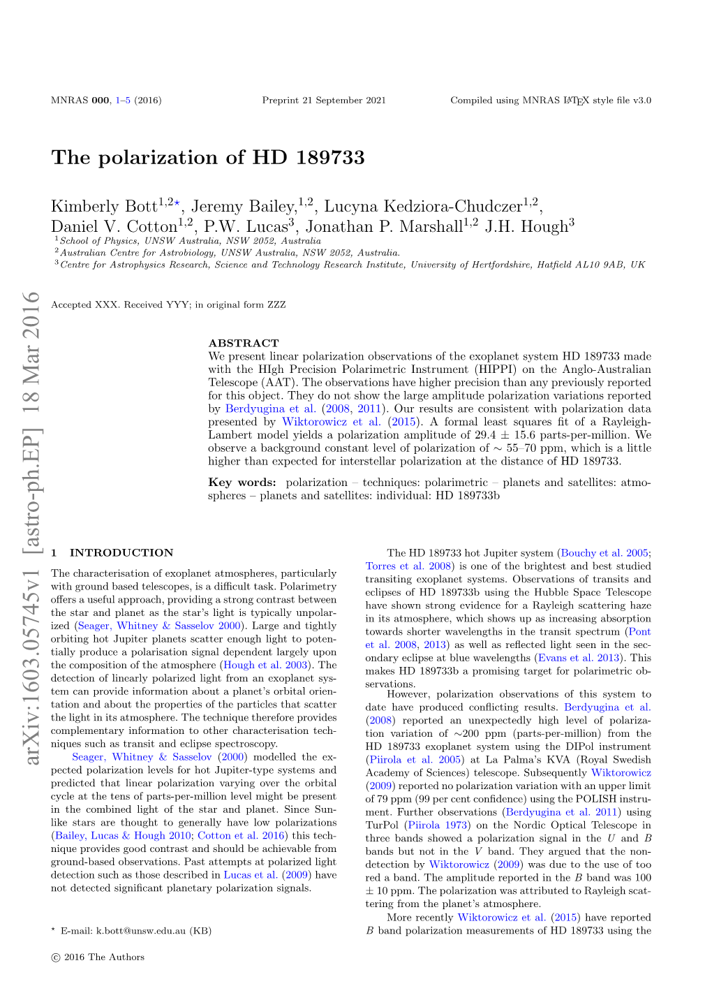 The Polarization of HD 189733