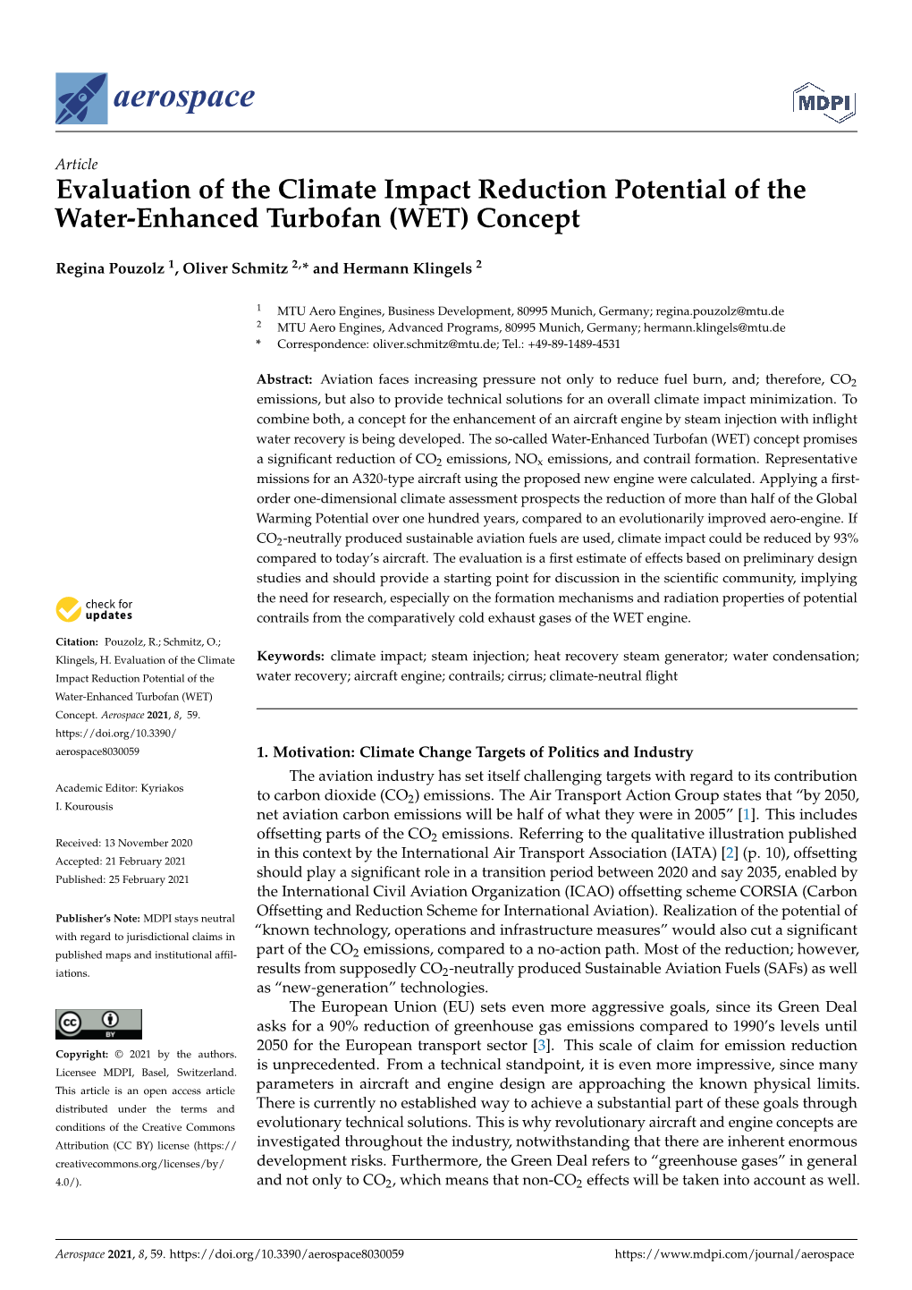 Evaluation of the Climate Impact Reduction Potential of the Water-Enhanced Turbofan (WET) Concept