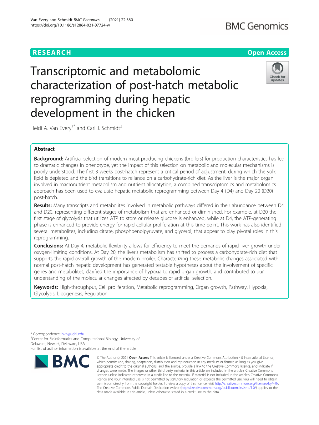 Transcriptomic and Metabolomic Characterization of Post-Hatch Metabolic Reprogramming During Hepatic Development in the Chicken Heidi A