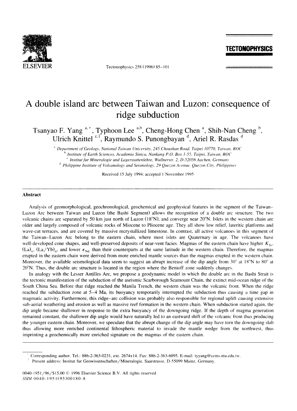 A Double Island Arc Between Taiwan and Luzon: Consequence of Ridge Subduction