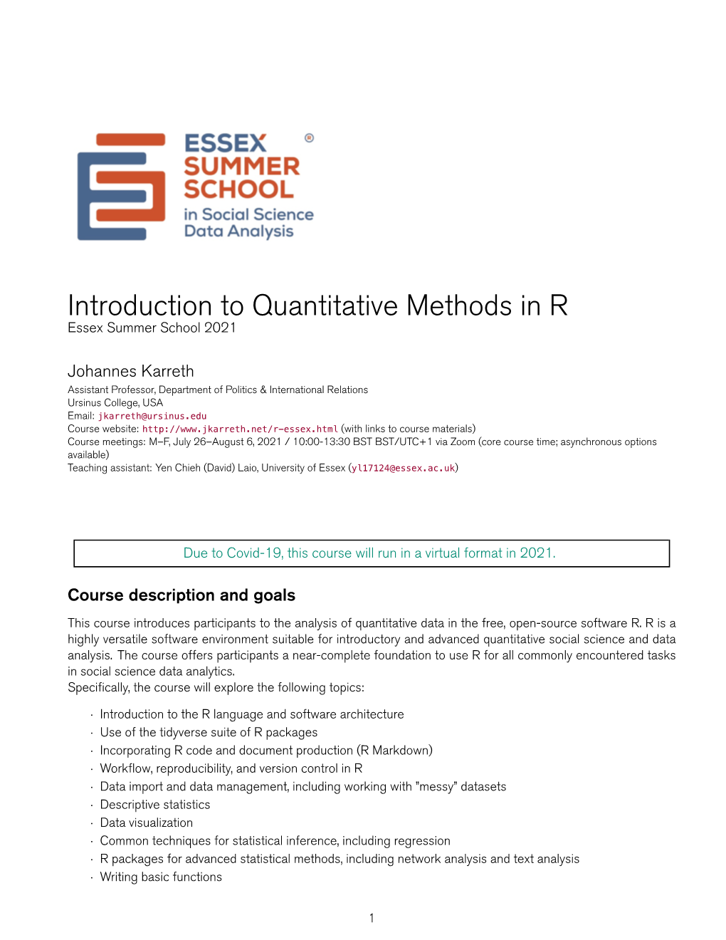 Introduction to Quantitative Methods in R, Essex Summer School