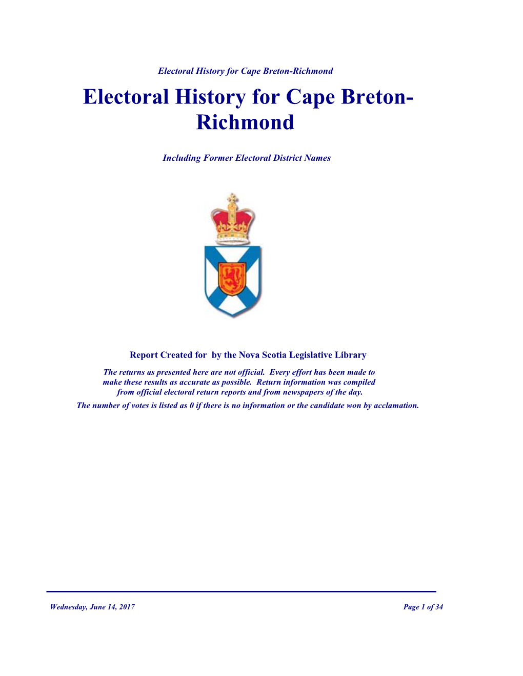 Electoral History for Cape Breton- Richmond