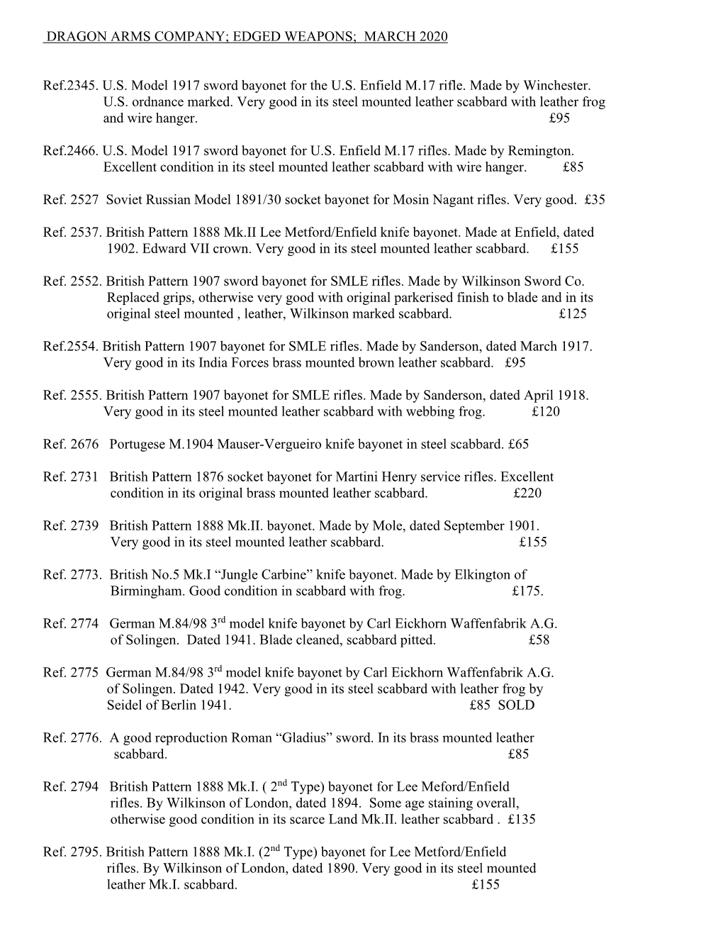 Bayonet List