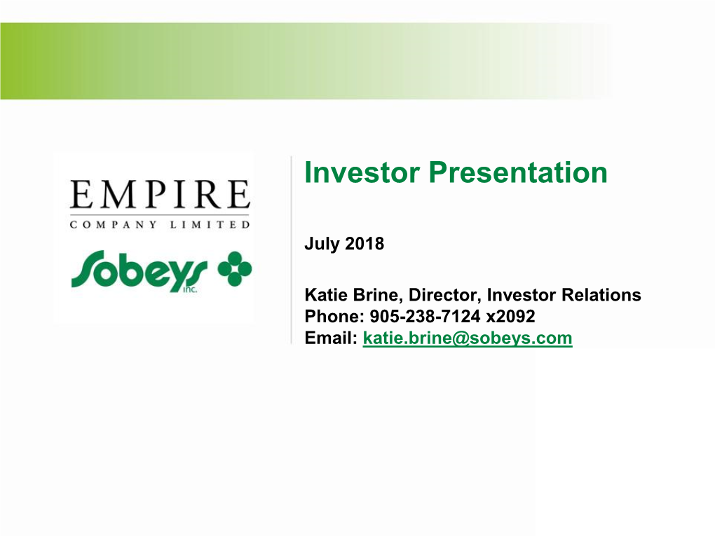 Investor Presentation – July, 2018