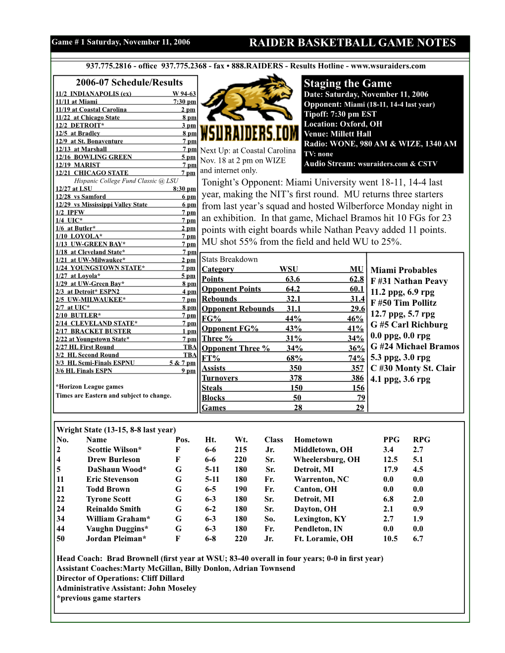 RAIDER BASKETBALL GAME NOTES Staging the Game