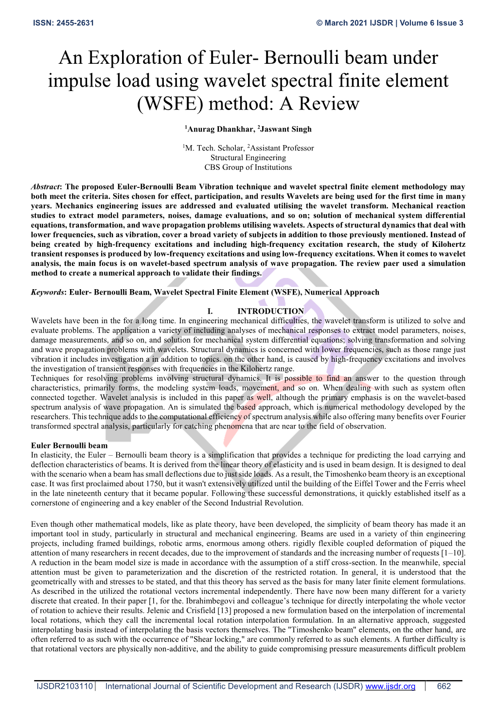 An Exploration of Euler- Bernoulli Beam Under Impulse Load Using Wavelet Spectral Finite Element (WSFE) Method: a Review