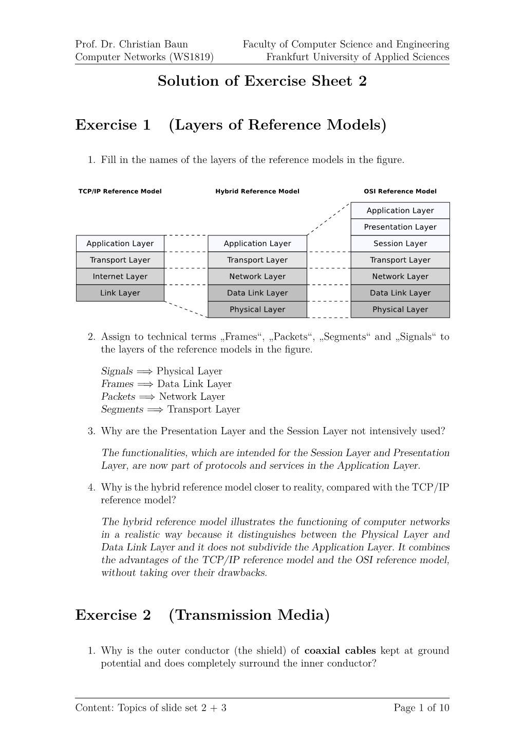 Computer Networks -- Solution of Exercise Sheet 2 -- WS1819