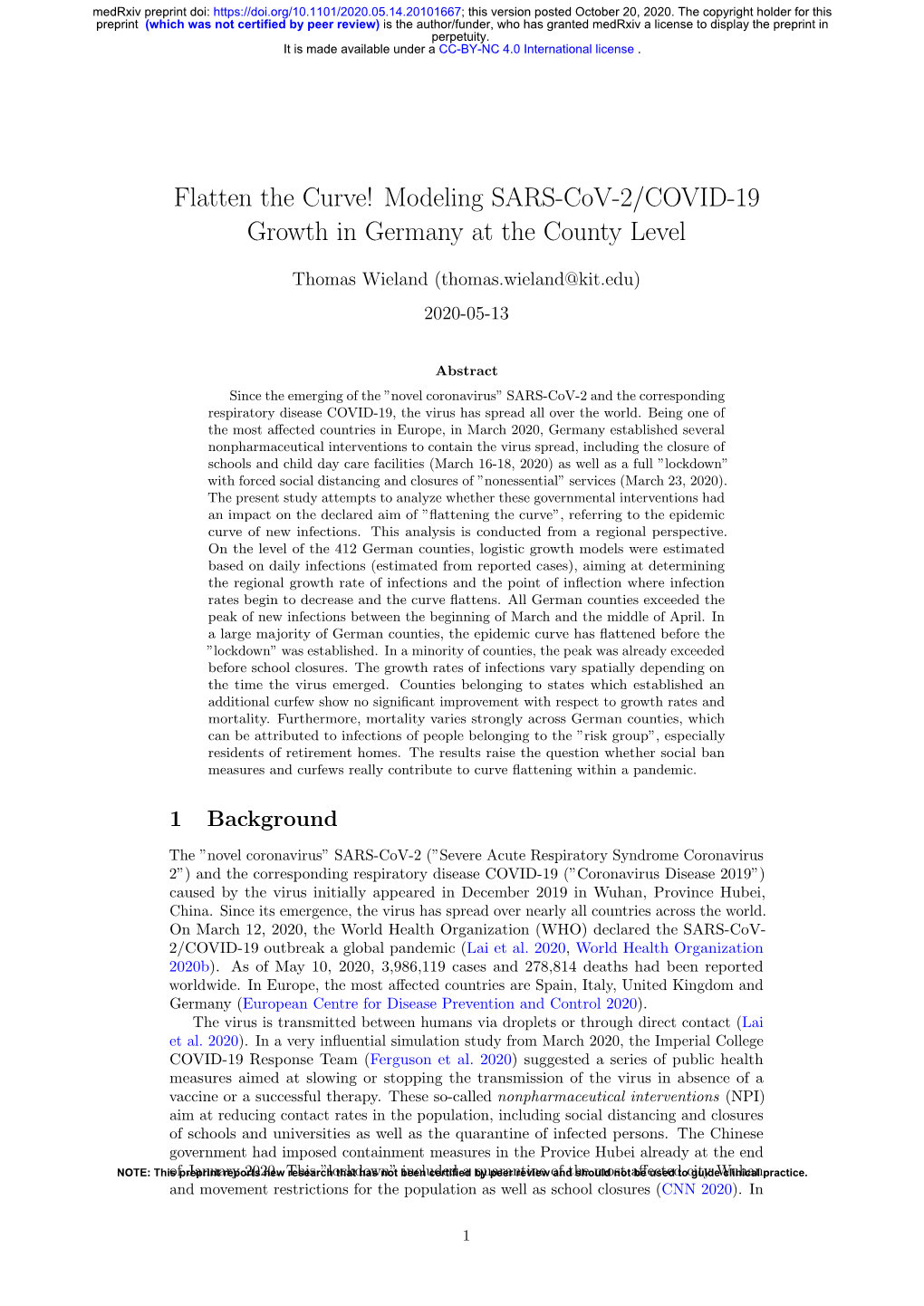 Modeling SARS-Cov-2/COVID-19 Growth in Germany at the County Level