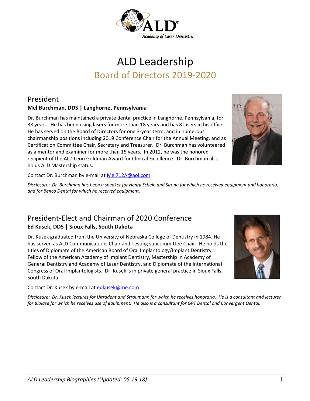 ALD Leadership Board of Directors 2019-2020