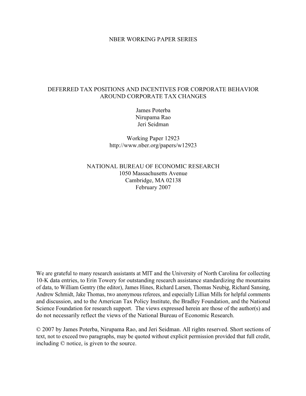 Deferred Tax Positions and Incentives for Corporate Behavior Around Corporate Tax Changes