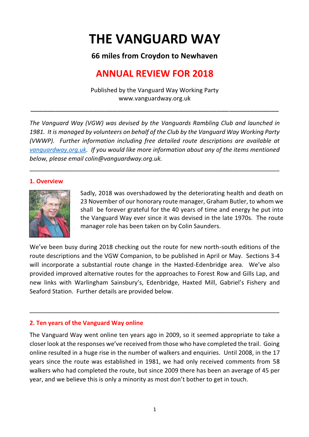 THE VANGUARD WAY 66 Miles from Croydon to Newhaven ANNUAL REVIEW for 2018