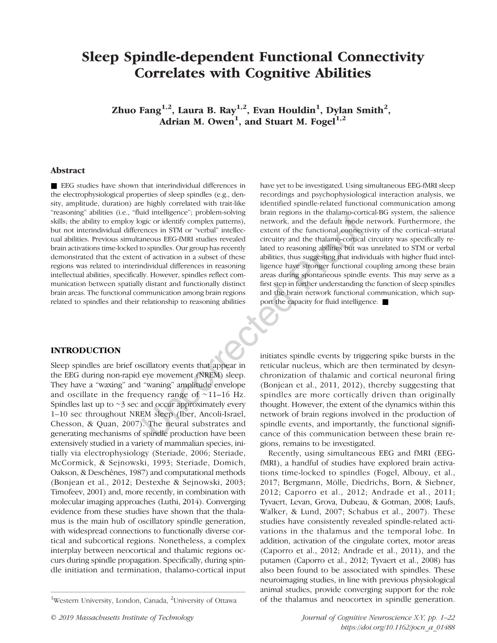 Sleep Spindle-Dependent Functional Connectivity Correlates with Cognitive Abilities