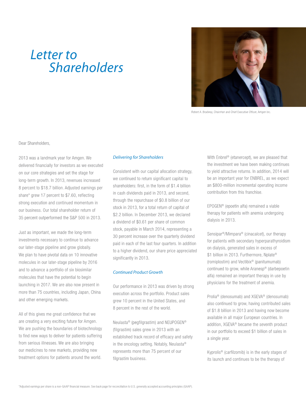 Chairman and CEO Letter and Amgen Inc. 2013 Annual Report