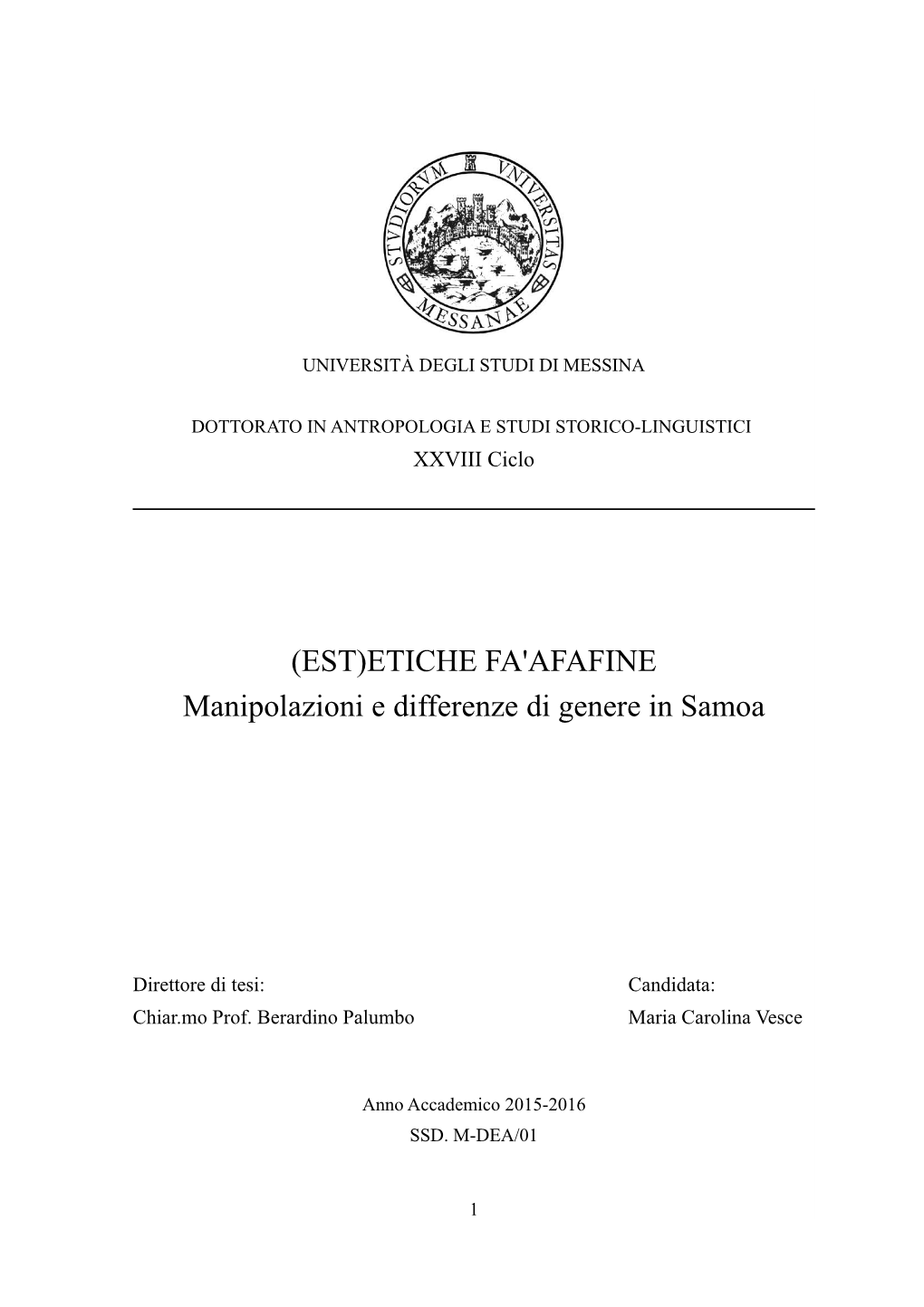 ETICHE FA'afafine Manipolazioni E Differenze Di Genere in Samoa