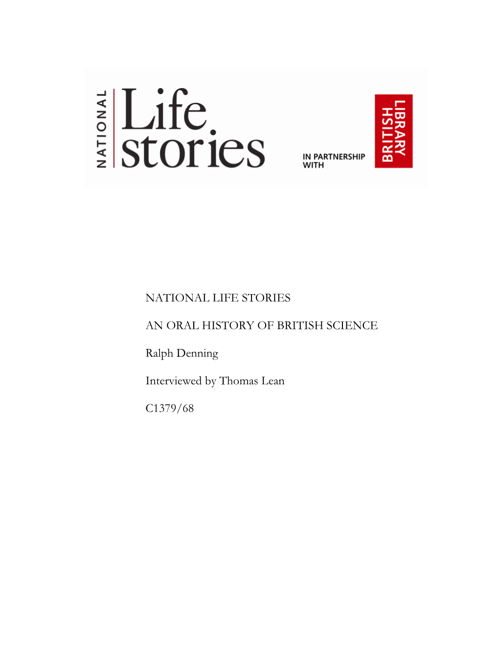 National Life Stories an Oral History of British Science