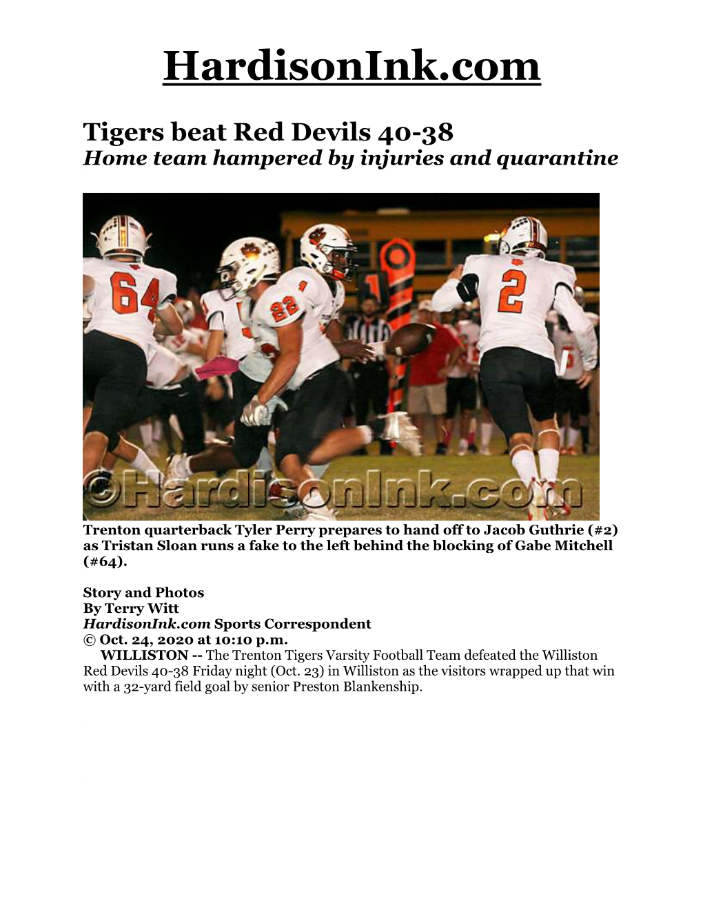 10-24-20 Tigers Beat Red Devils 40-38