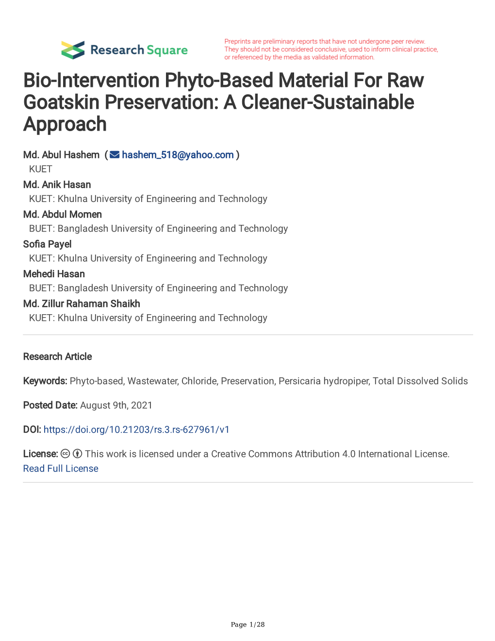 Bio-Intervention Phyto-Based Material for Raw Goatskin Preservation: a Cleaner-Sustainable Approach