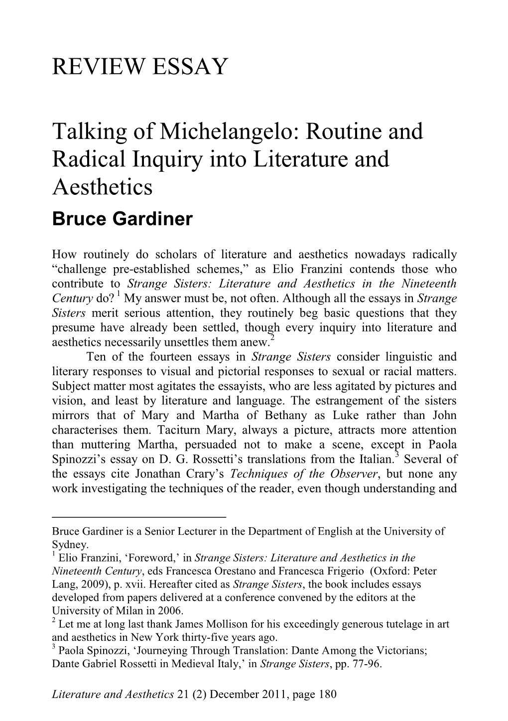 REVIEW ESSAY Talking of Michelangelo: Routine and Radical