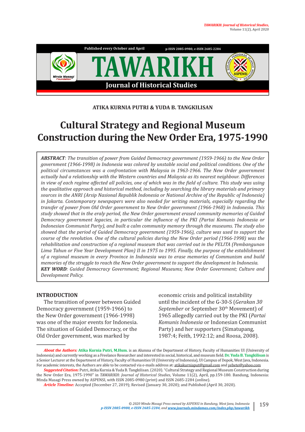 Cultural Strategy and Regional Museum Construction During the New Order Era, 1975-1990