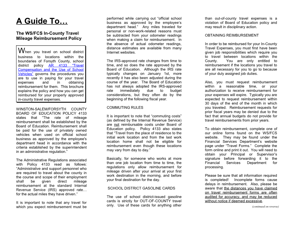 The WS/FCS In-County Travel Mileage Reimbursement Policy