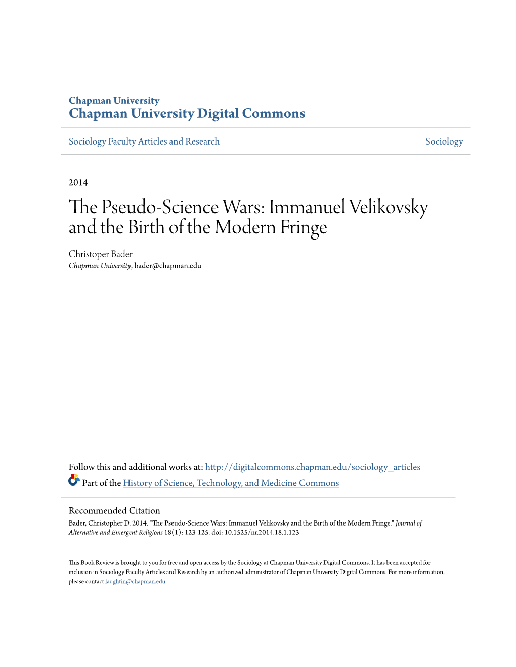 The Pseudo-Science Wars: Immanuel Velikovsky and the Birth of the Modern Fringe