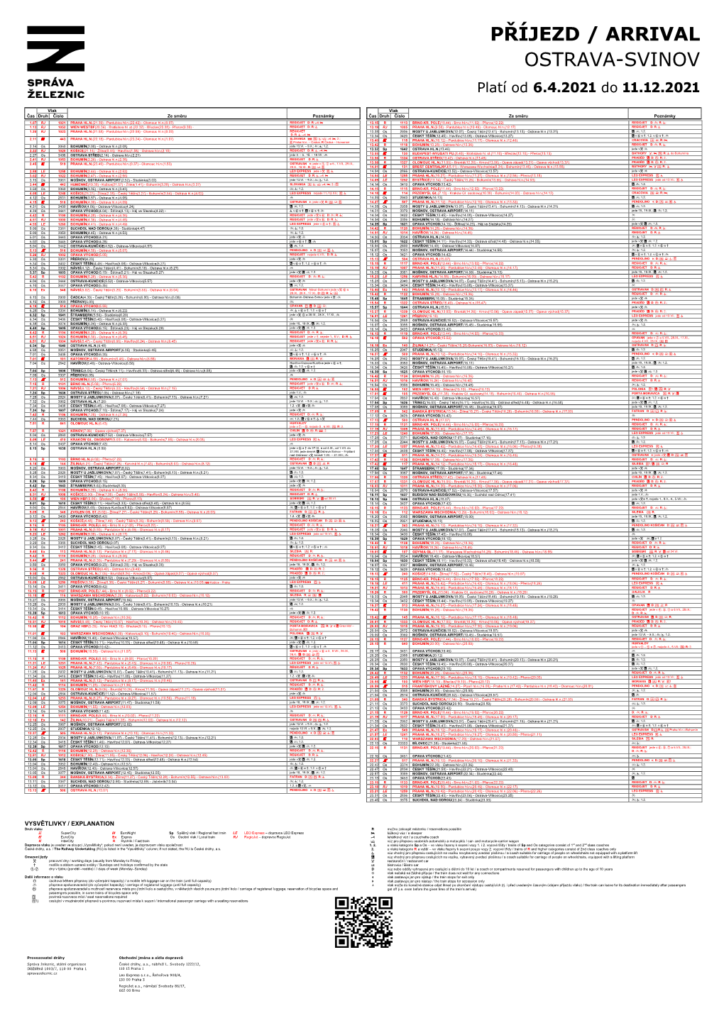 OSTRAVA-SVINOV Platí Od 6.4.2021 Do 11.12.2021