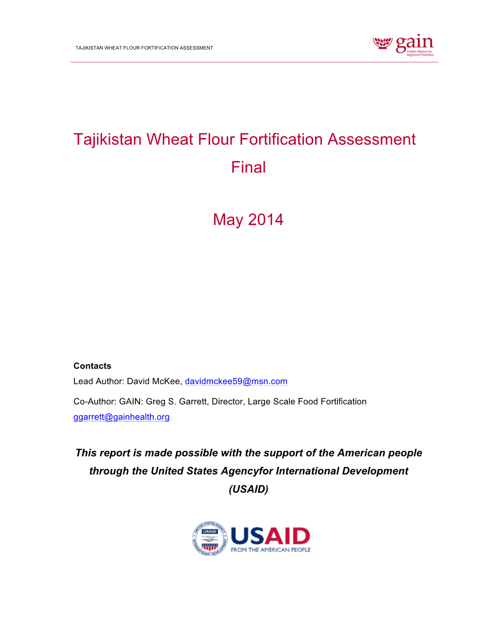 Tajikistan Wheat Flour Fortification Assessment