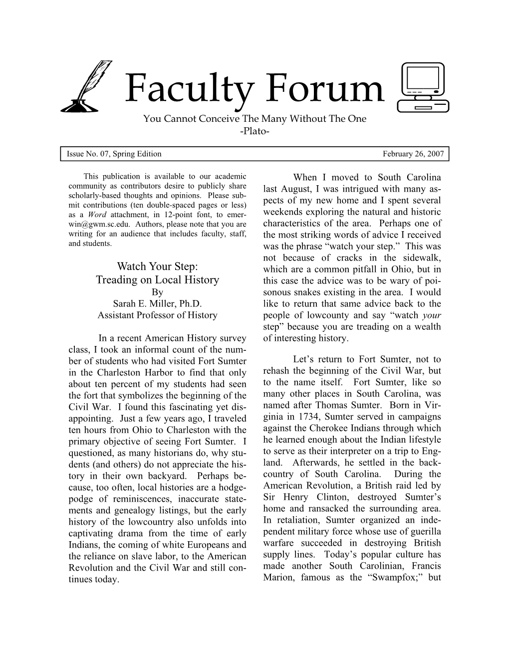 Faculty Forum Newsletter February 2007