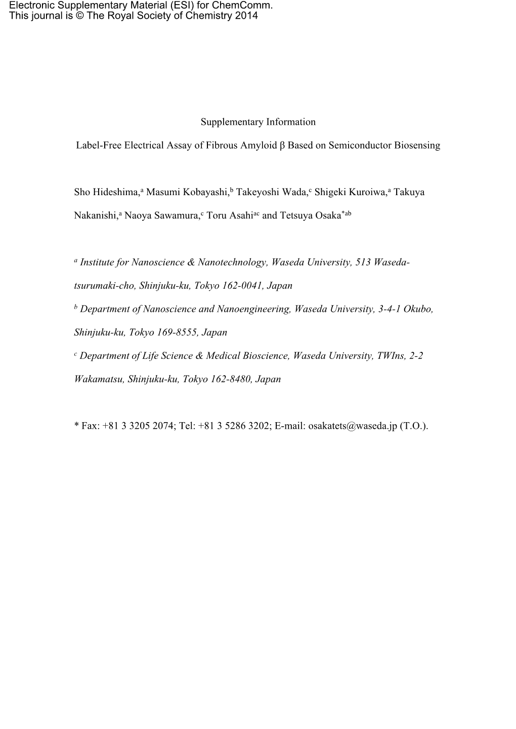 Supplementary Information Label-Free Electrical Assay Of