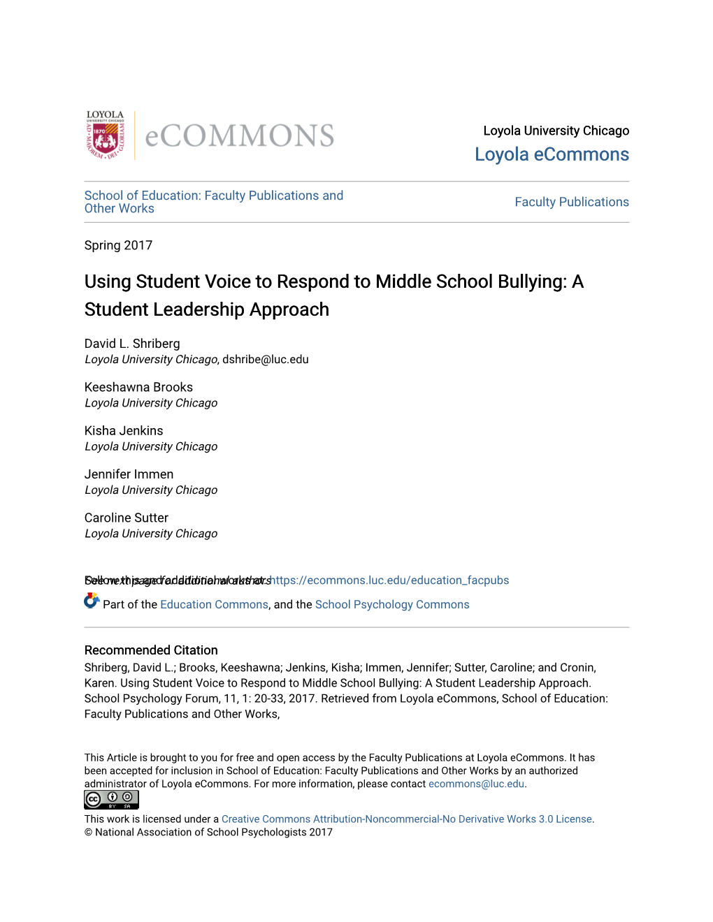 Using Student Voice to Respond to Middle School Bullying: a Student Leadership Approach