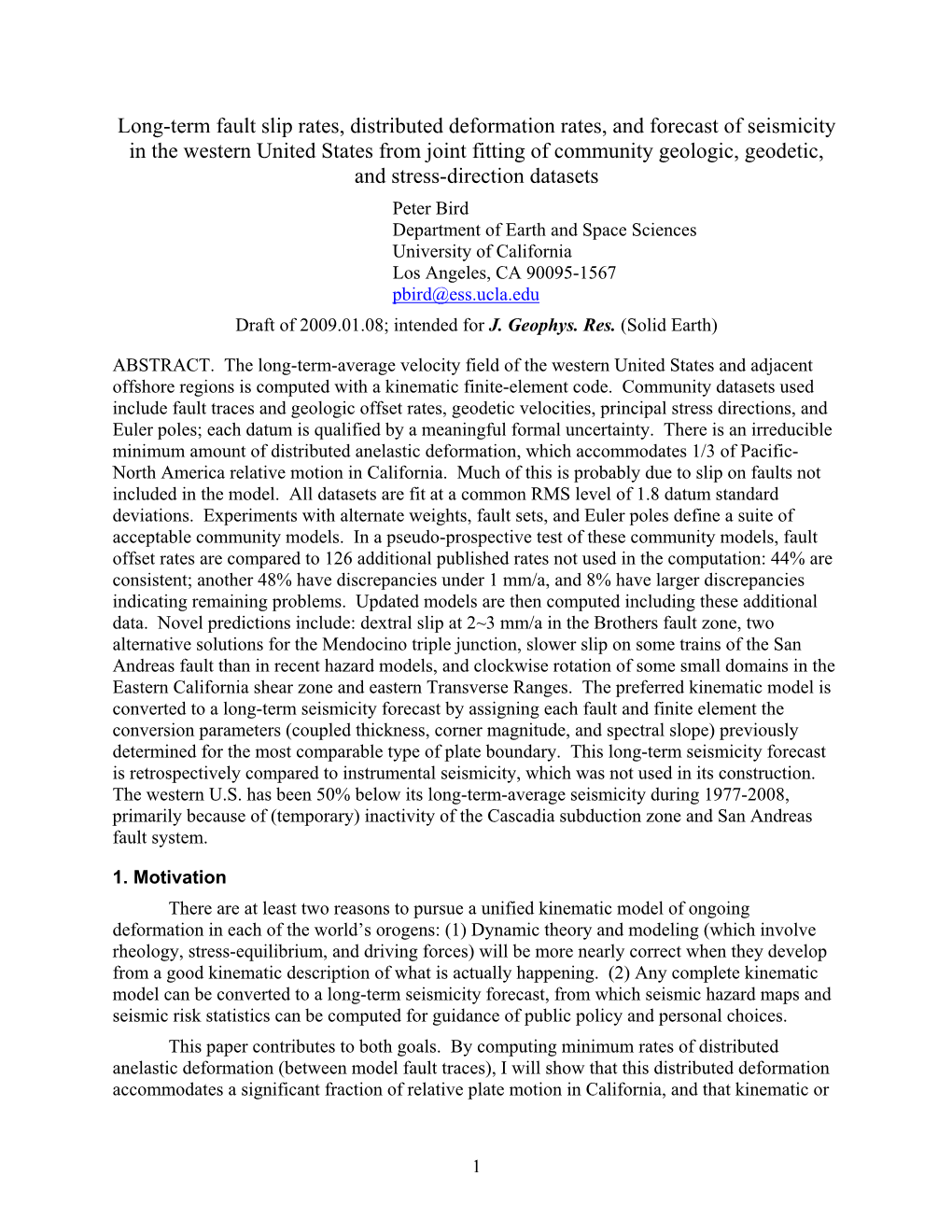 Long-Term Fault Slip Rates, Distributed Deformation Rates, and Forecast of Seismicity in the Western United States from Joint Fi