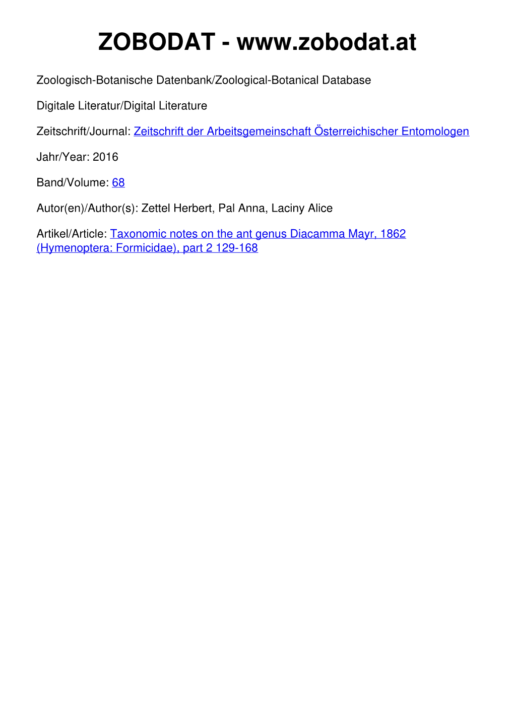 Taxonomic Notes on the Ant Genus Diacamma Mayr, 1862